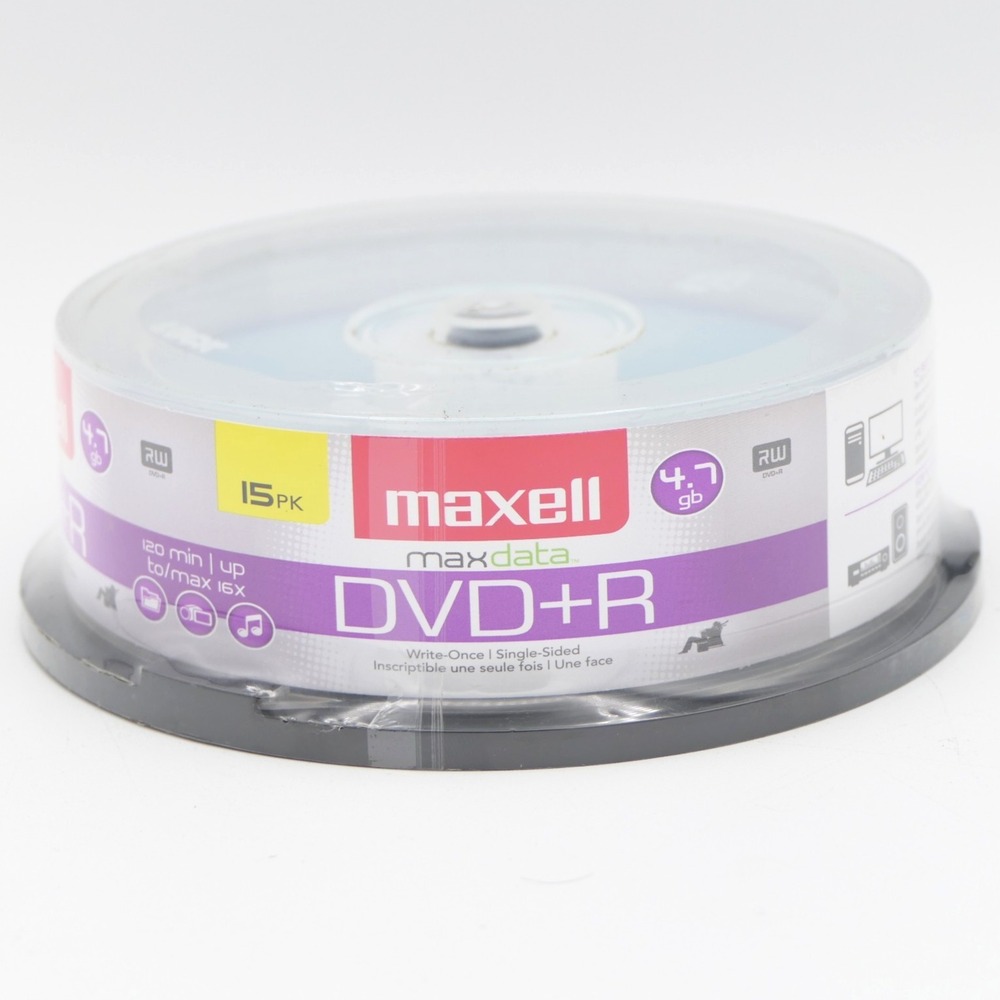 Maxell MaxData DVD+R 15Pk Spindle Recordable DVD's 4.7GB 16X 120 Min Single Side